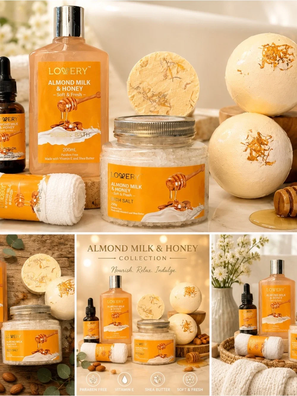 Lovery Almond Milk & Honey Bath Soak Set — Honey Yellow